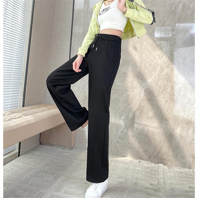 Winter New Thickening Velvet Wide Leg PantsCasual Warm Elegant Women Sweatpants Korean High Waist Loose Straight Pants Female