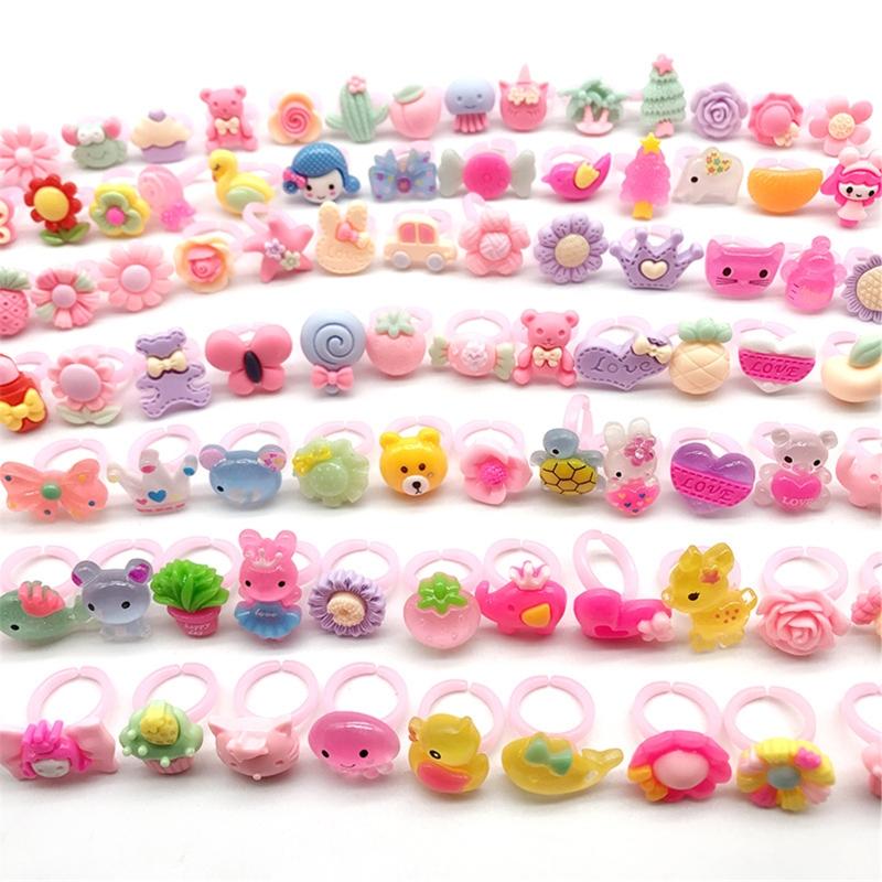 

10pcs/lot Children s Cartoon Rings Candy Flower Animal Bow Shape Ring Set Mix Finger Jewellery Rings Kid Girls Toys