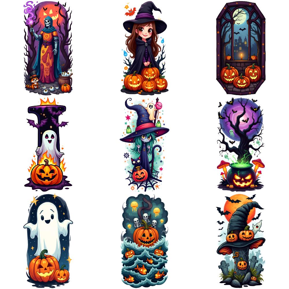9pcs Temporary Tattoo Skeleton Halloween Bat Ghost Waterproof Long-lasting Body Stickers Tree For Children Girls Women
