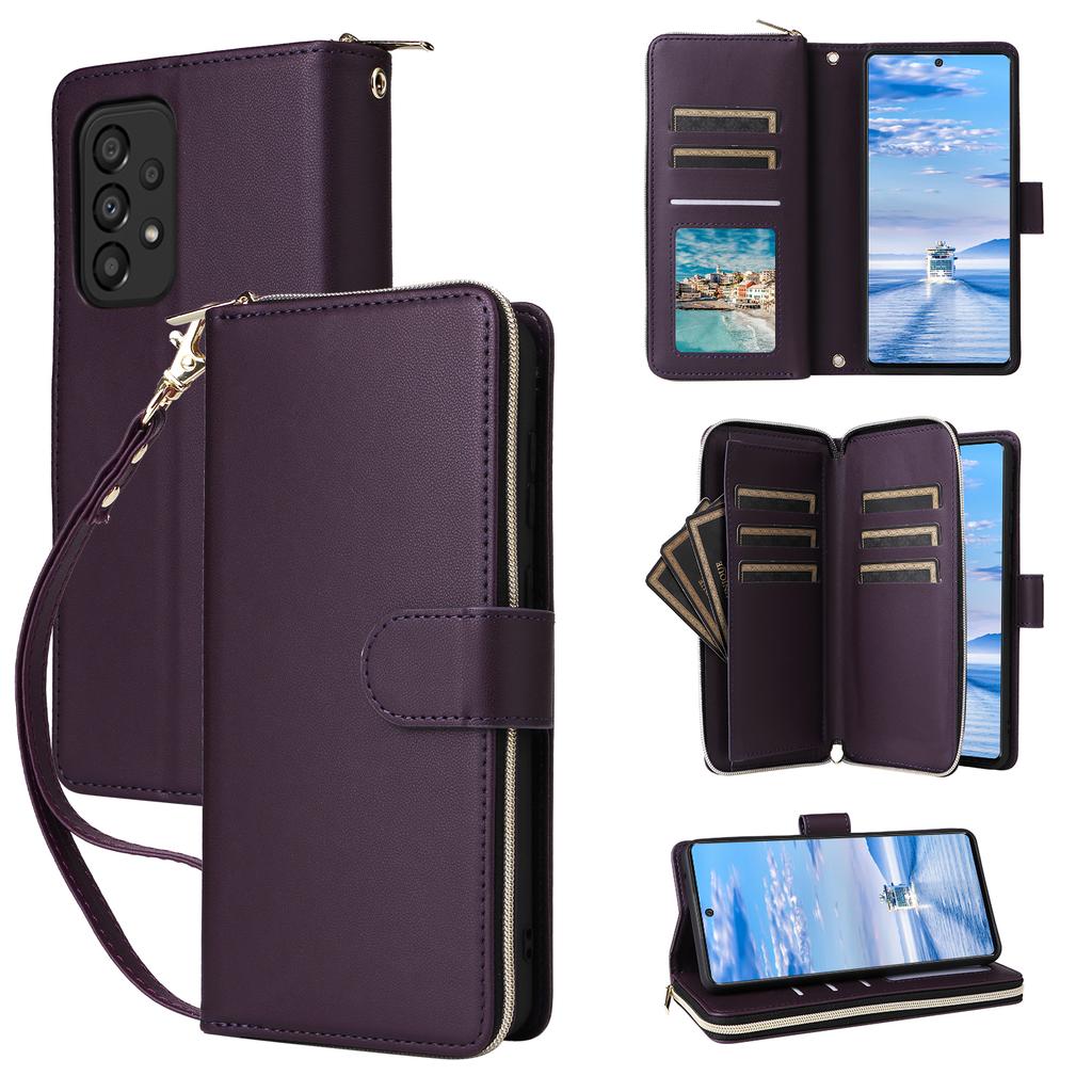 R20 Für Samsung Galaxy A33 5G Hülle Reißverschluss PU Leder Handyhülle mit Handschlaufe