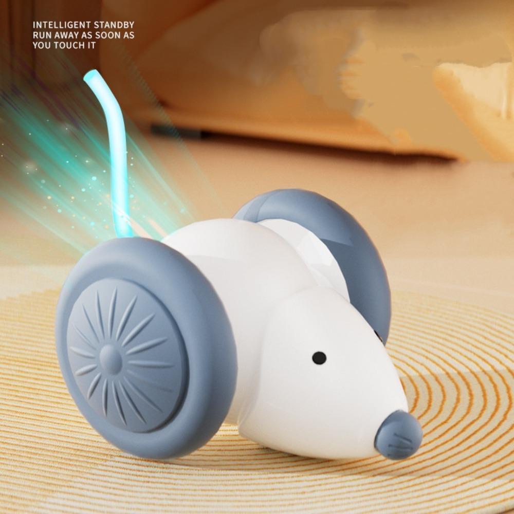 

Creative Rechargeable Electric Mouse Car with LED Tail Obstacle Avoidance Interactive Cat Toy Automatic Kitten Toy білий