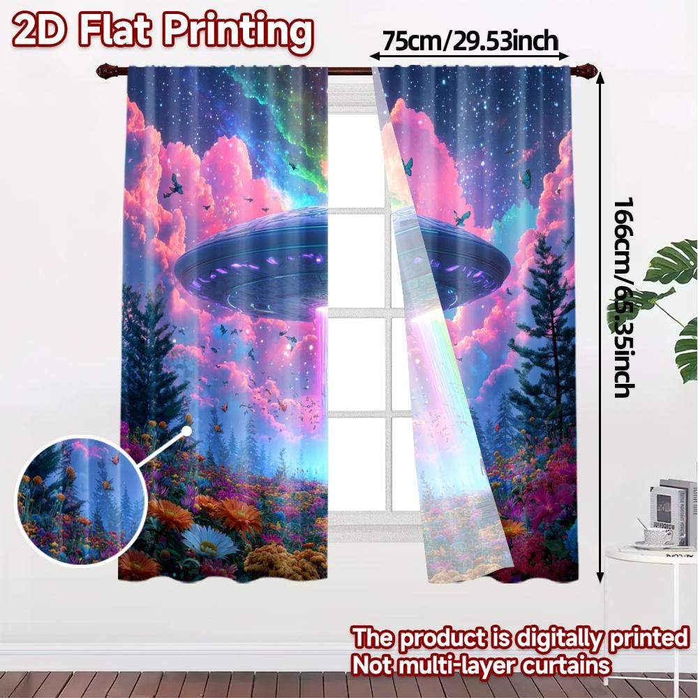 2pcs   2D FLAT PRINTING Curtains (Without Rod) Cosmic Encounter Modern Curtain Fabric Machine Washable Fabric Curtains Home Decor