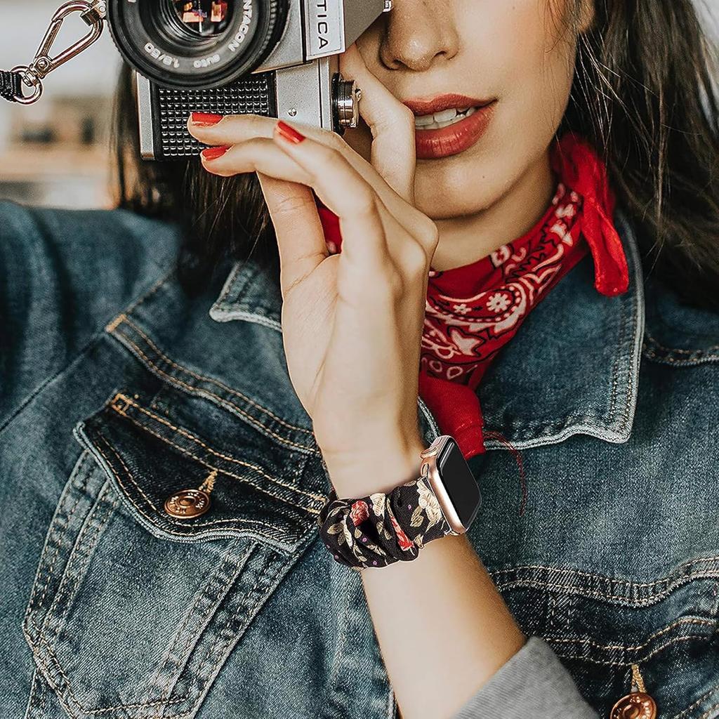 Compatible for Garmin Forerunner 165 Band, Lamshaw 20mm Fabric Elastic Scrunchie Elastic Women Replacement Straps Compatible with Garmin Vivoactive