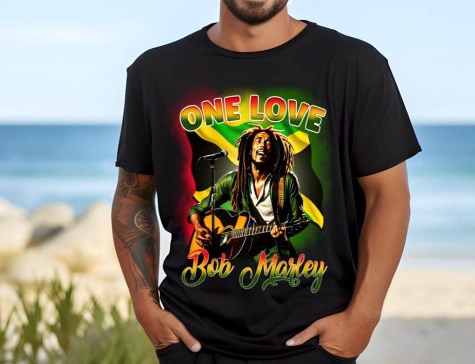 Bob Marley One Love T-Shirt, Reggae Legend, Custom Printed L