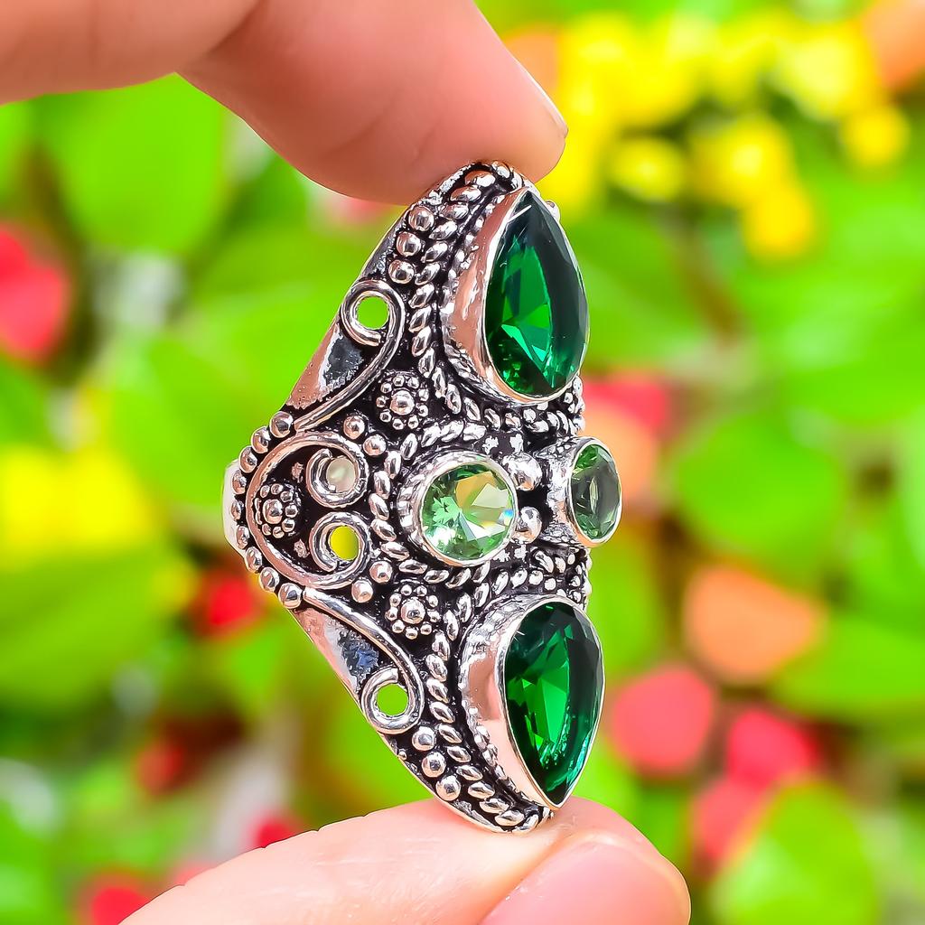 Peridot Edelstein 925 Sterlingsølv Gave Smykker Ring Størrelse 9