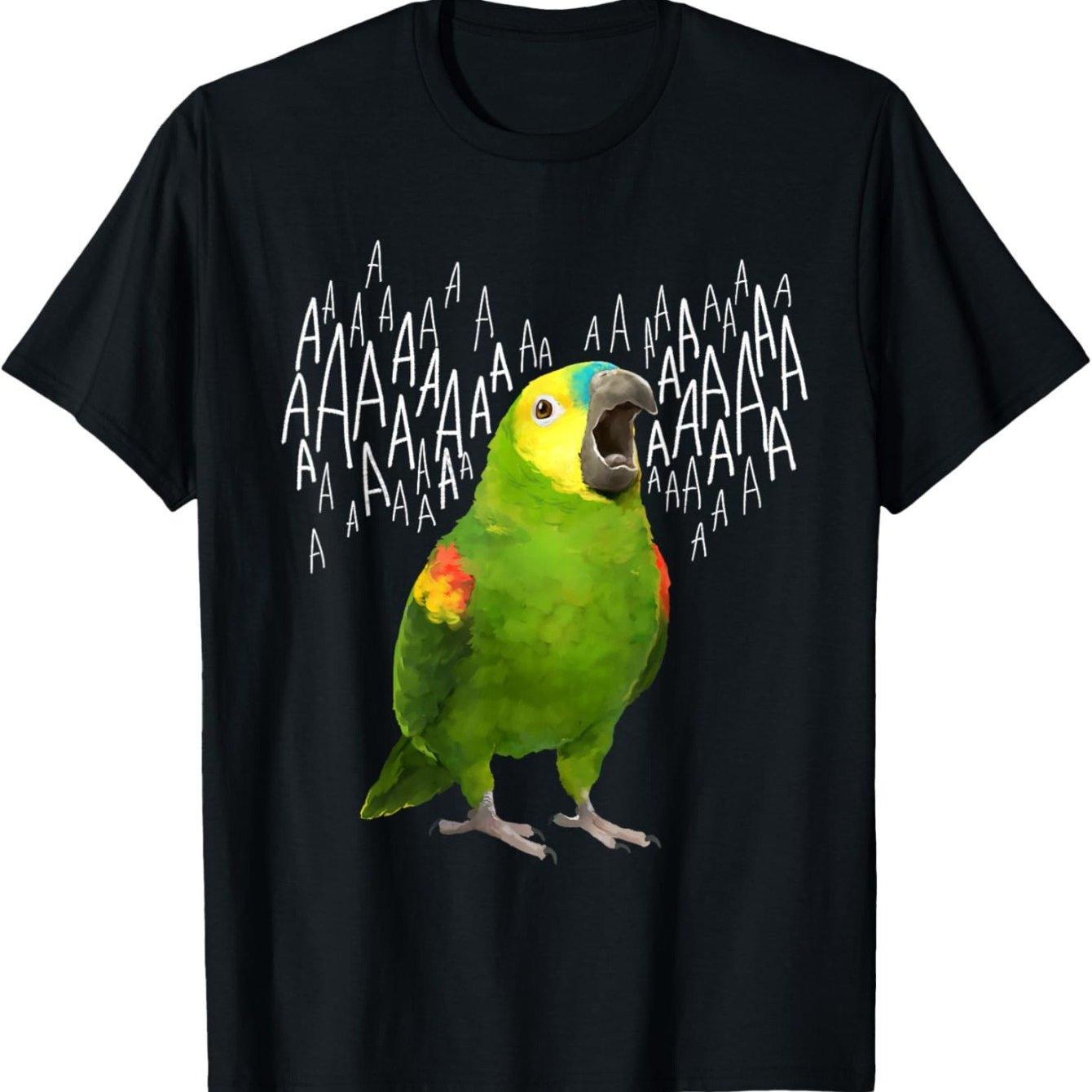 Screaming Amazon Parrot Graphic Tee Men s Casual Cotton Print T-Shirt Daily Bird Lover Gift 4XL