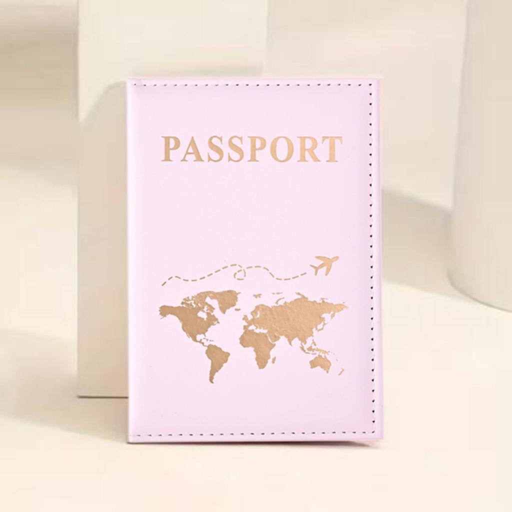 Passport Cover Plain Skin PU Passport Cover World Pattern Protection Cover Credit Card Holder ID Card Wallet
