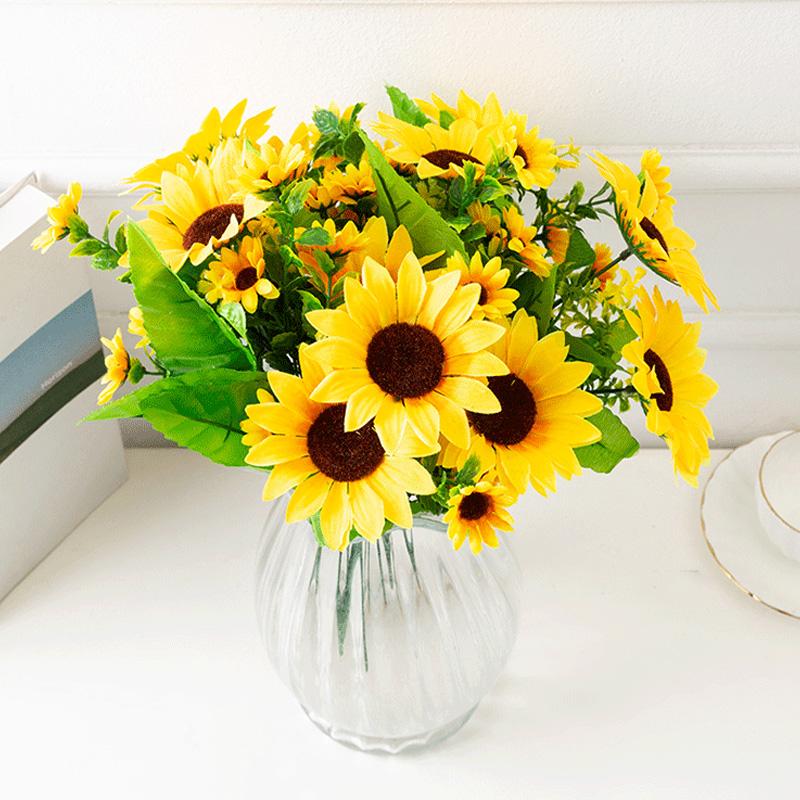 1 Bunch Silk Sunflower Realistic Artificial Flowers Bouquet Home Decor Fake Flowers Wedding Bouquet 24 Sunflower