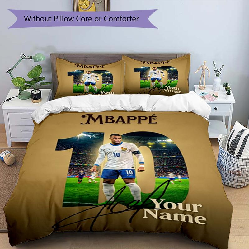 3pcs Custom Name Football Legend Printed Bedding Set Duvet Cover Closure Includes 1 Duvet Cover & 2 Pillowcases, Soft and Comfortable for All Seasons.