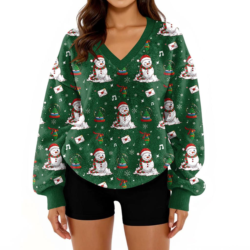 Women's V-Neck Sweatshirt Plush Solid Color Casual Fashion Long Sleeve With Pocketed Pullover Top
