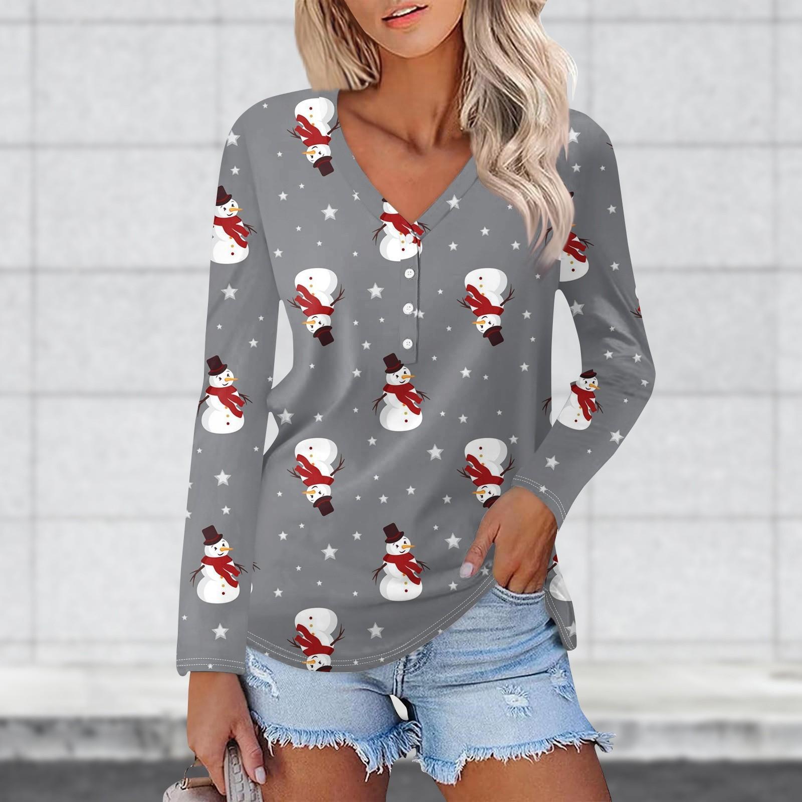 Женская повседневная мода сексуальный комфорт рождественские принты V-образный вырез — фото 7