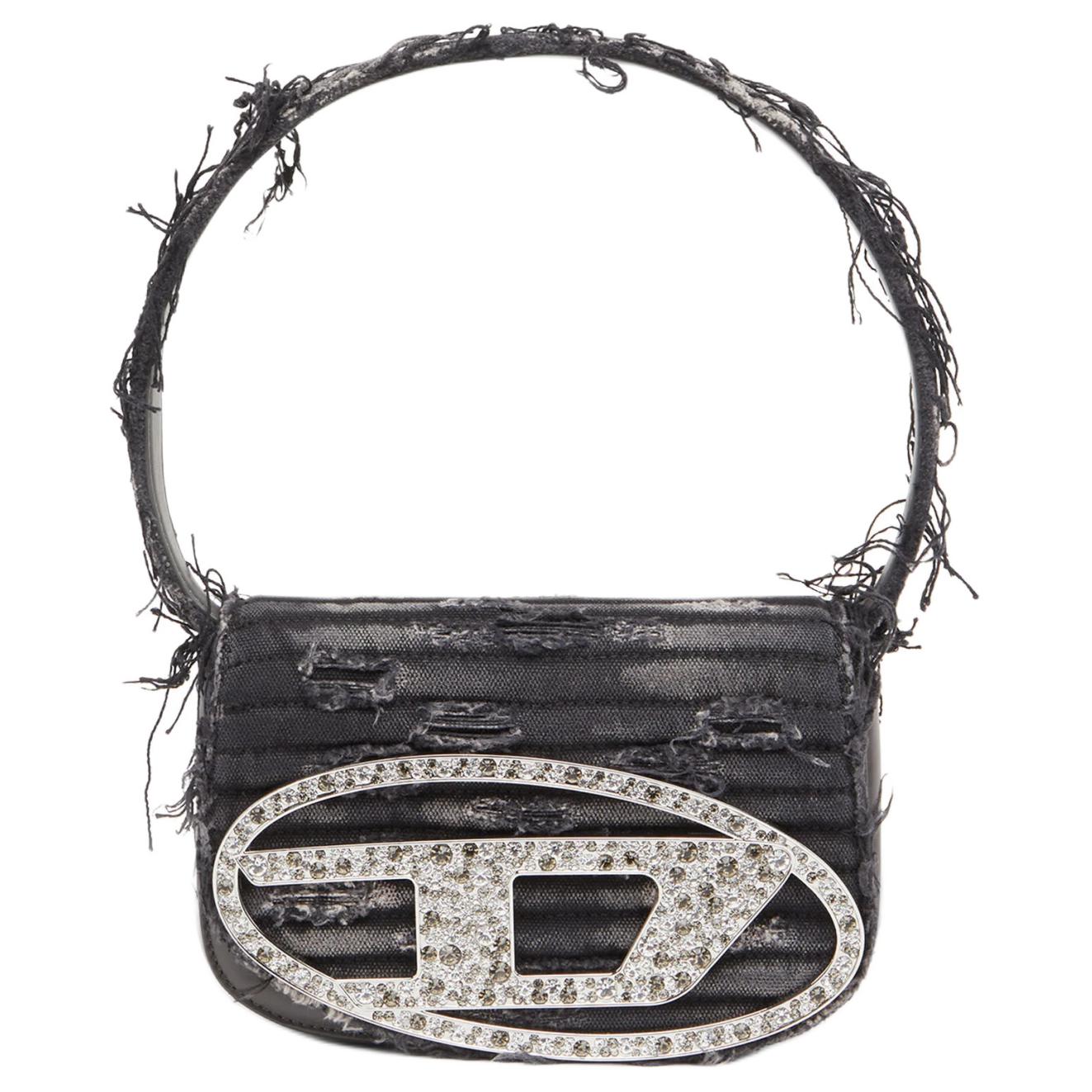 Diesel Verstelbare Afneembare Schouderband Leer en Katoen Mix Handheld Crossbody Schoudertas Dames tassen Zwart X08396P4993 Basic Set (Bag+Dust Bag)