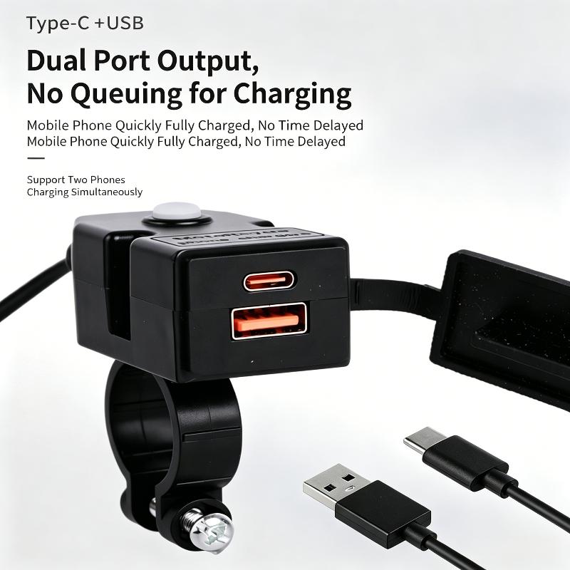 Waterproof Dual USB Charger for Motorcycle Electric Bike Scooter Quick Charge Adapter for Outdoor Riding