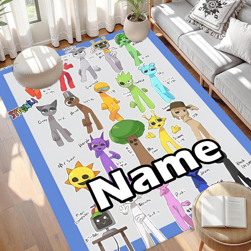 Custom Name Personalized Sprunki Game Print Carpet, Versatile Home Decor Rug, for Playroom, Apartment, Balcony, Entryway, Hallway Gift