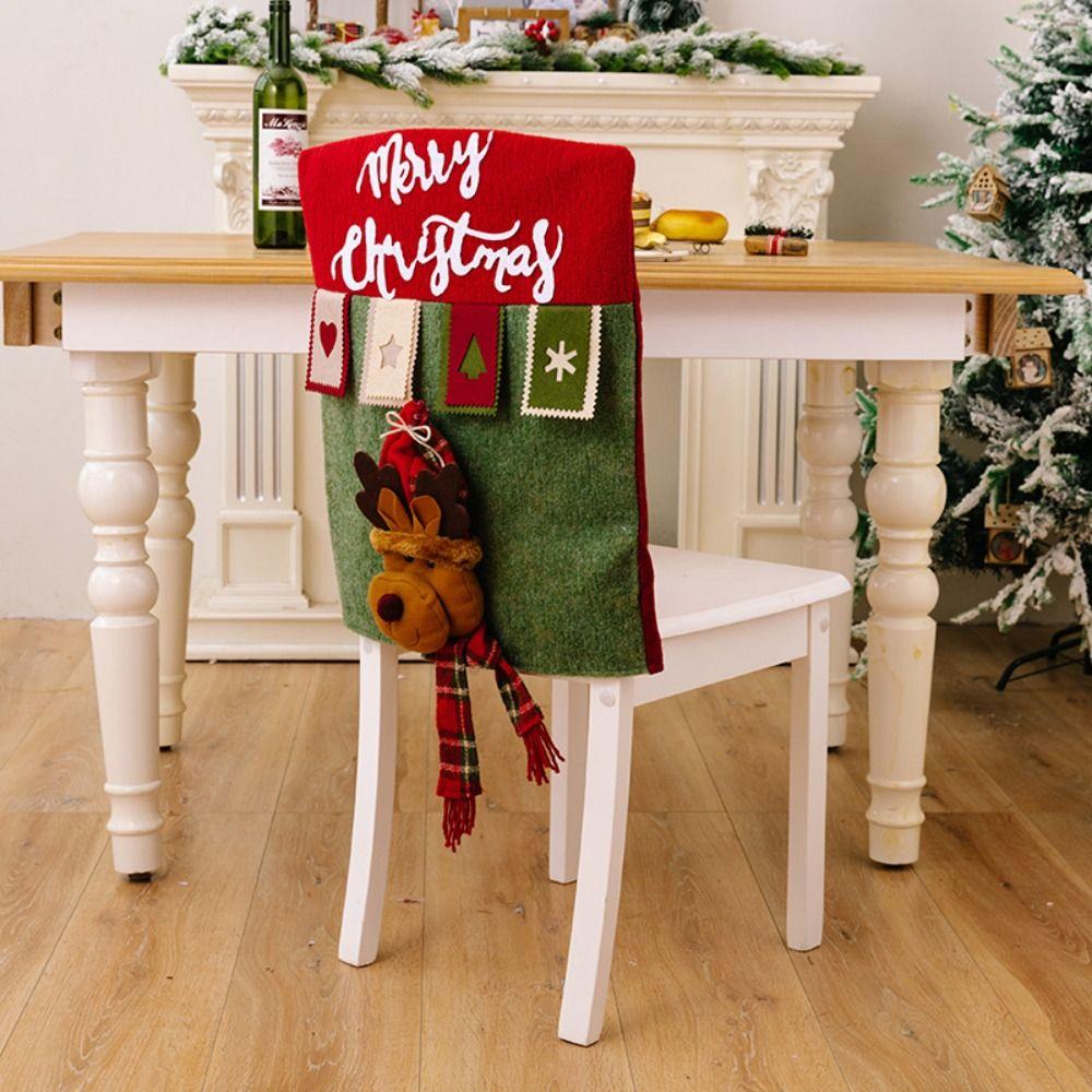Cartoon Chair Back Covers Santa Claus Snowman Chair Protector Christmas Seat Cover  Home
