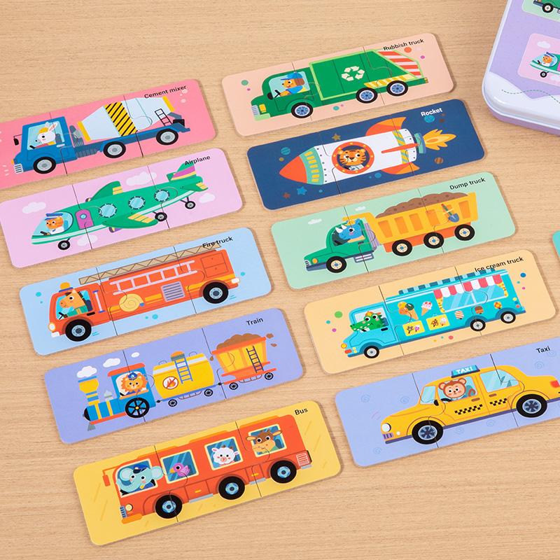 Holzpuzzlespielzeug für Kinder Cartoon Fahrzeug Tier Kognition Lernen Holzpuzzle Lernen Lernspielzeug Kindergeschenk