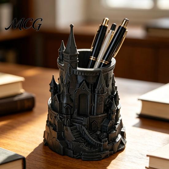 Makeup Brush Holder Castle Shape Pen Holder, 3D Printed Desk Organizer for Pens, Pencils, Desktop Brushes, Decorative Pencil Storage Cup Home