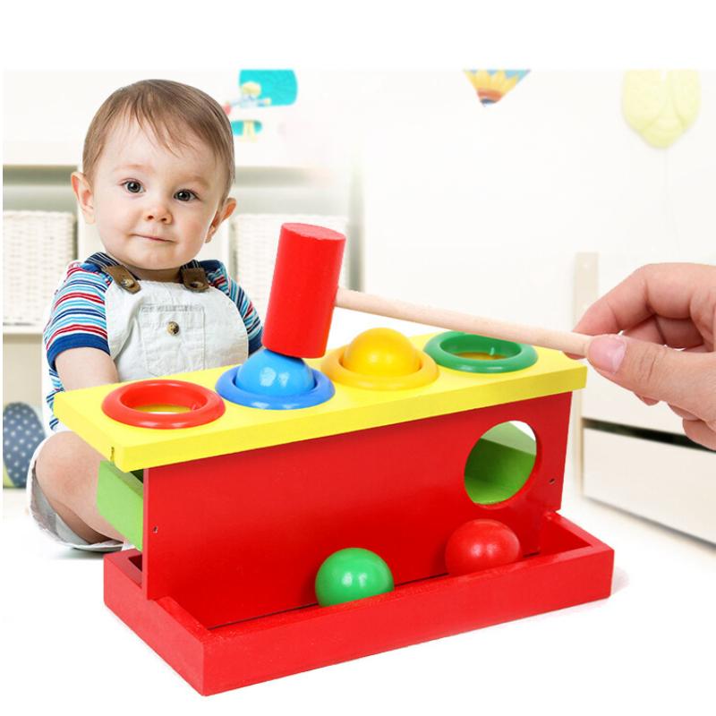 Kid Hammer Wooden Ball Early Educational Toy Ecofriendly Painted Color Matching