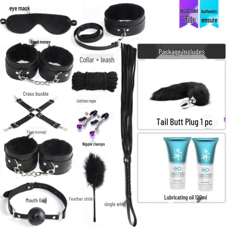 Flirty Bondage Set: Leather Handcuffs, Whip, Collar & Nipple Clamps