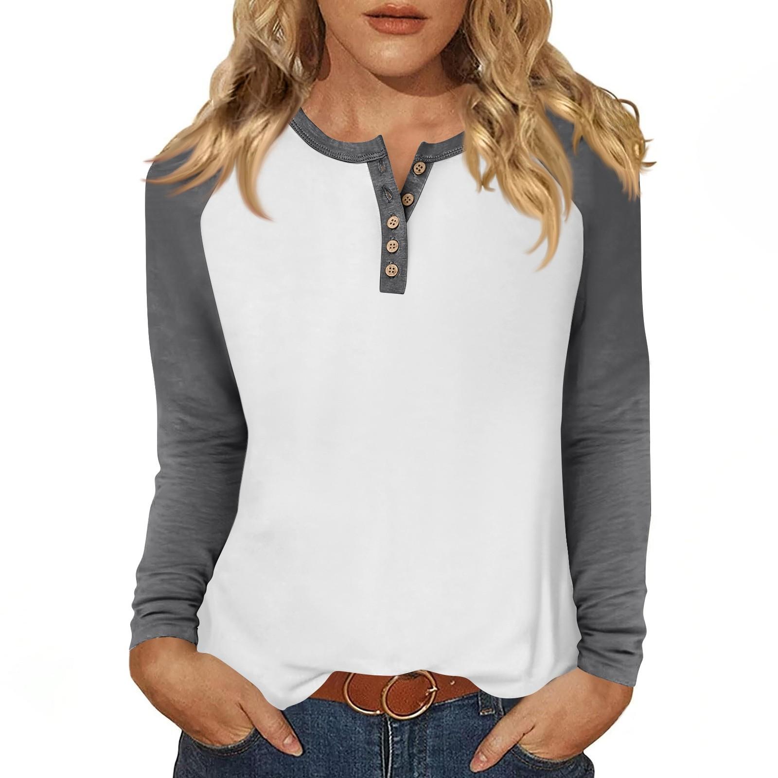 

Женская футболка с принтом, длинный рукав, повседневная мода, базовая, круглый вырез, пуговицы, рукав реглан, топ XL белый