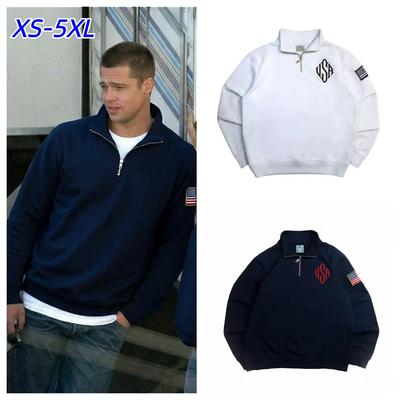 Y2K Retro Sweatshirt Ärmelstickerei US-Flagge Stehkragen Viertelreißverschluss Pullover Nische Streetwear Unisex Übergroße Oberteile