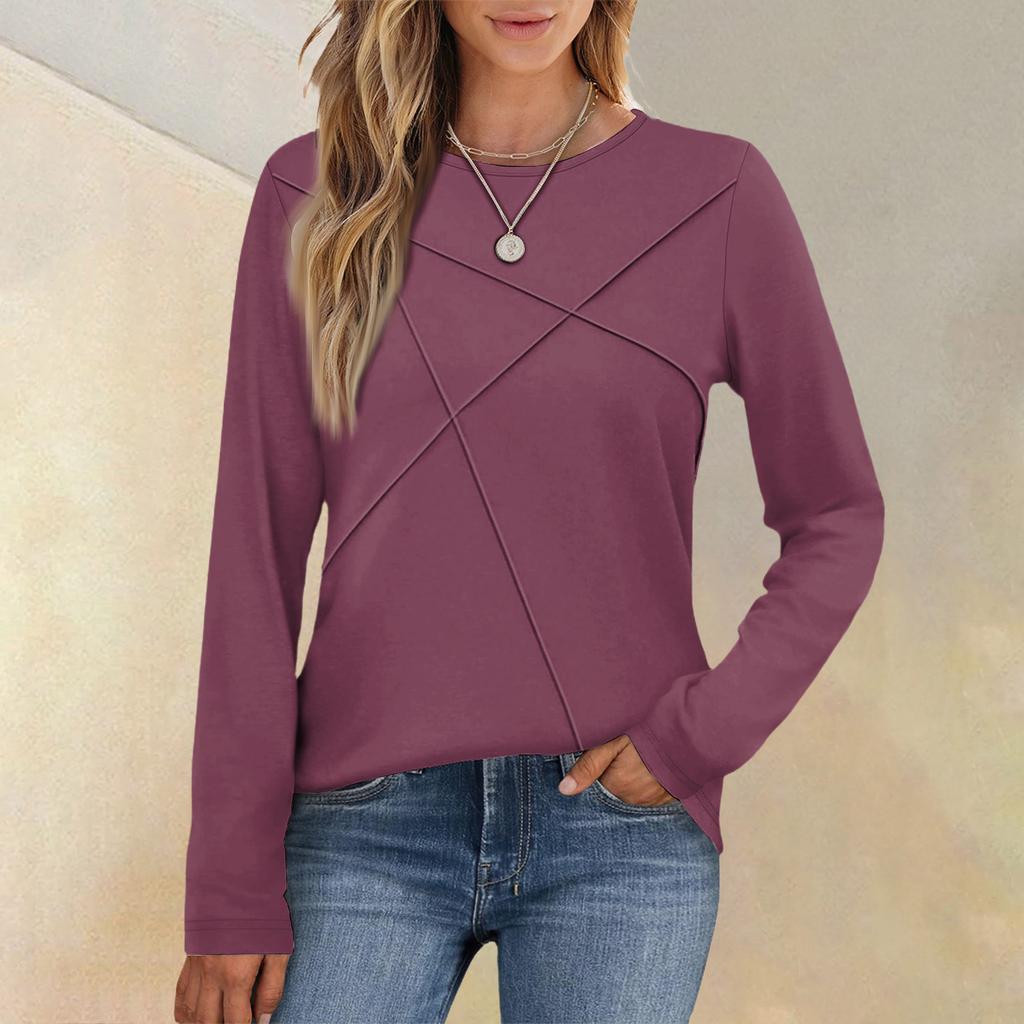 Fashionable Women's Long-sleeved Round Neck Casual  Pleated Loose Top