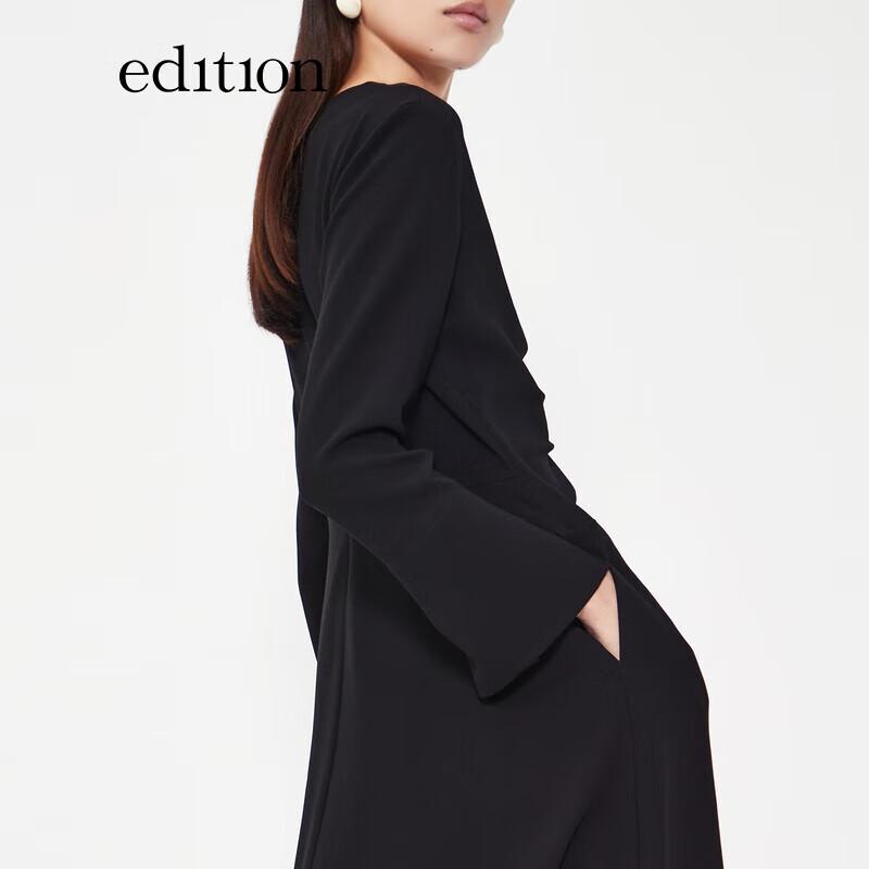 Edition Women's Black Pleated V-Neck A-Line Maxi Dress