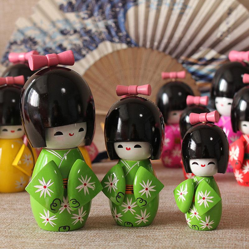 3Pcs/Set Japanese Geisha Kimono Figurine Asian Kokeshi Girl Statue Figure Toy Wooden Traditional Oriental Decor Ornaments