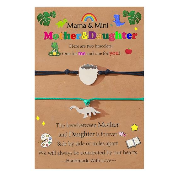 Mother Day Bracelet Dinosaur Element Handmade Heart Pendants Adjustable Size Women Wristband Meaningful
