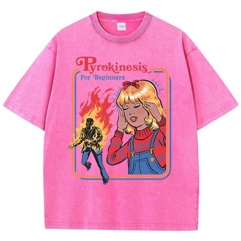 Pyrokinesis For Beginners Washed Retro Men T-Shirts Fashion Cotton Clothes Loose Oversize T Shirt