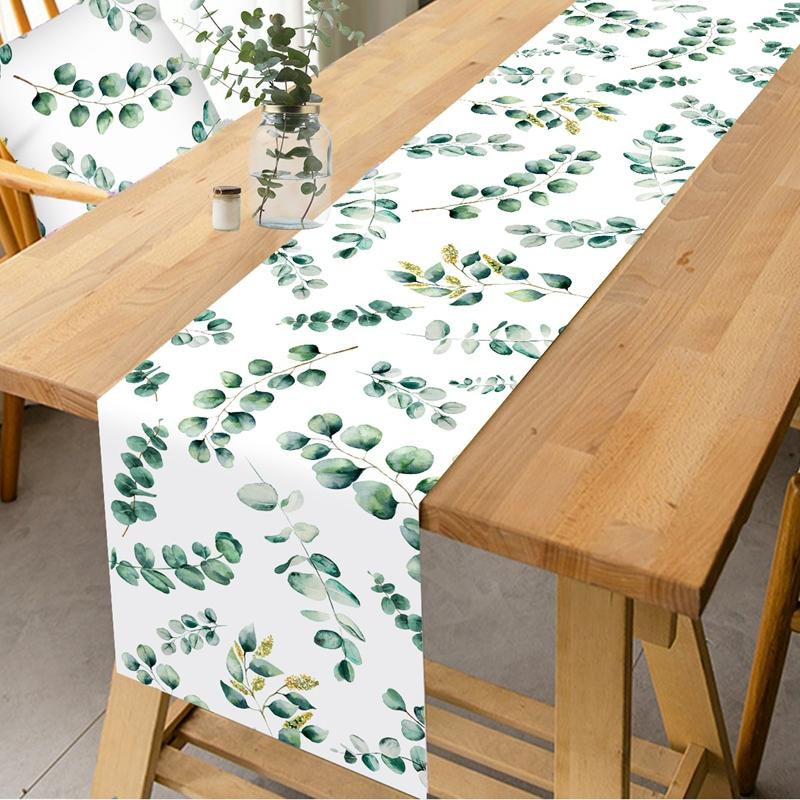 Sage Green Table Runner Eucalyptus Leaves Polyester Dining Table Decor for Home Jungle Birthday Party Baby Shower Wedding Decor
