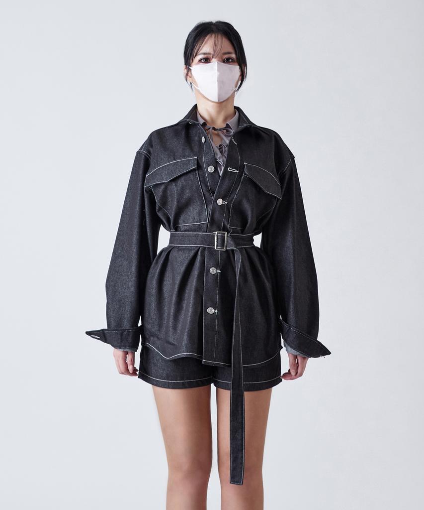 SALON DE SEOUL High-Waisted A-Line Denim Shorts W - Black