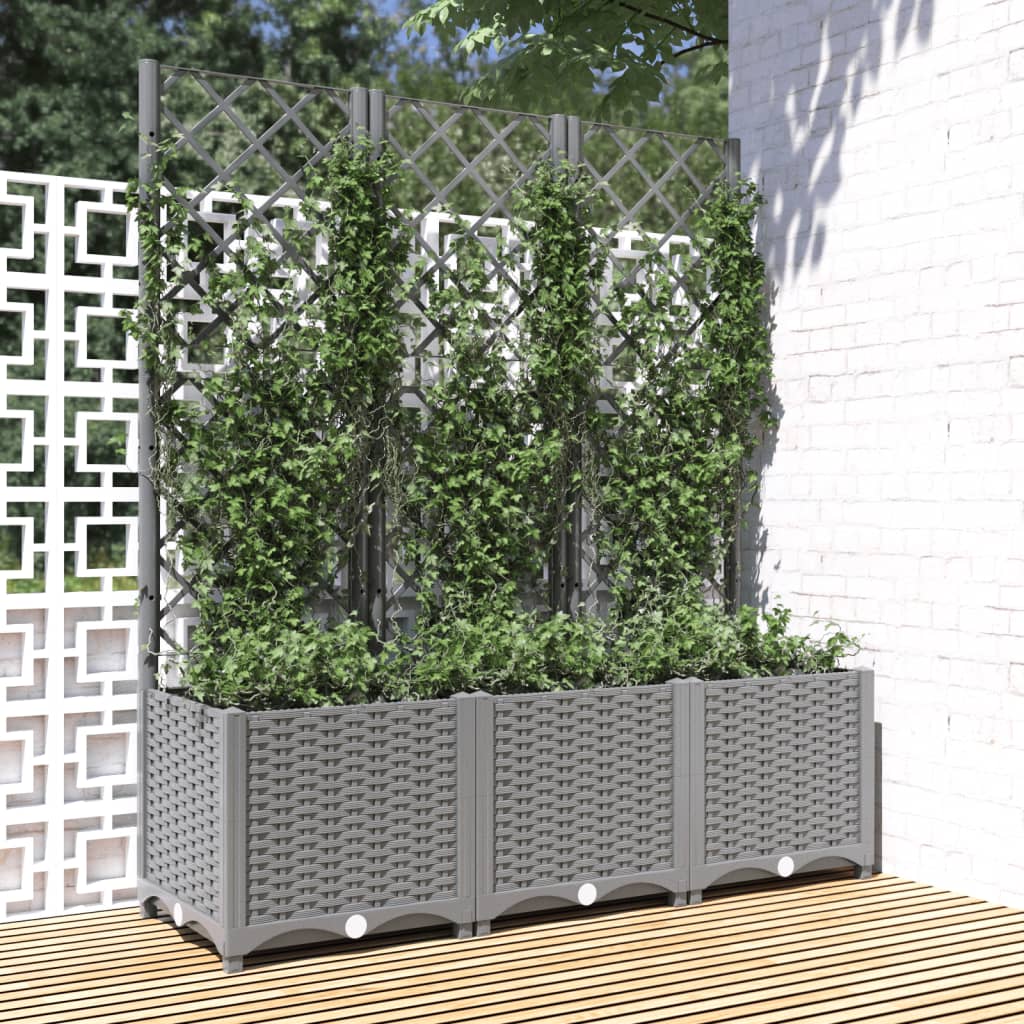 Vidaxl Garden Planter With Trellis, Light Grey, 120X40X136 Cm, Pp