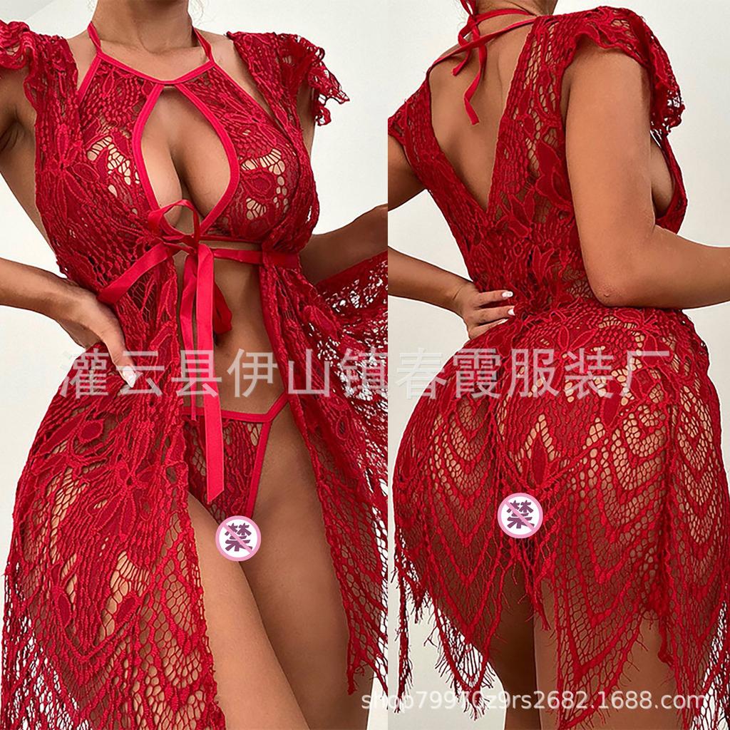 Popular hollow lace erotic underwear three-point erotic suit sexy seductive woman