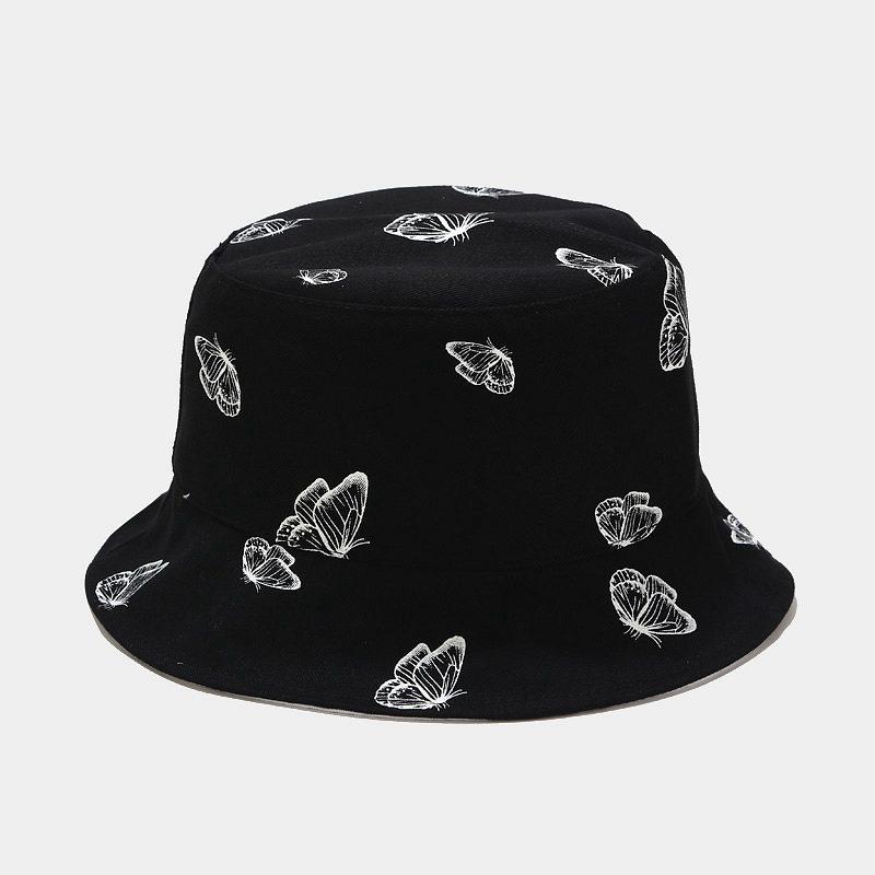 Basin hat female summer street double-sided butterfly bucket hat outdoor sun hat small fresh sunscreen bucket hat tide