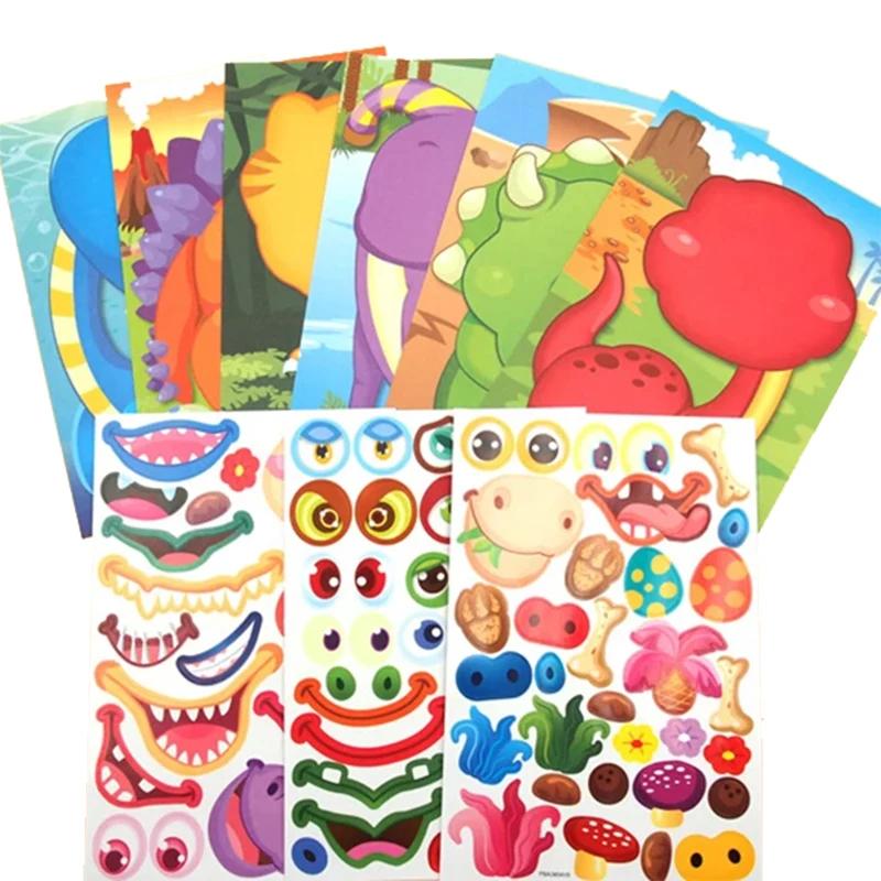 Children Kids Make Your Own Face Stickers Toys Cute Cartoon Dinosaur Puzzle Diy Sticker Games For Early Education Gift Toy