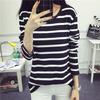Women's Striped Long Sleeve Slim Fit Round Neck Shirt for Spring & Autumn
