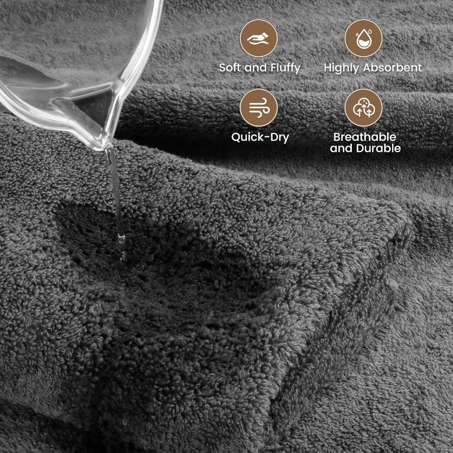 Grey Bath Towels Set of 4 100 Cotton Luxury Bathroom Towels Soft Absorbent and QuickDrying 55x27 Perfect for Hotels Gyms and Sp