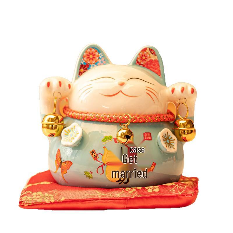 Lucky Cat Ceramic Piggy Bank | Creative Japanese Ornament | Cute Mini Gift for Birthdays or Store Opening