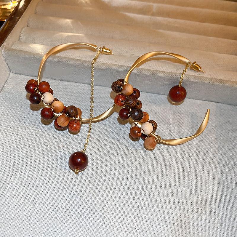 Retro Coffee Leopard Print Silver Needle Stud Earrings - Stylish High-End Design