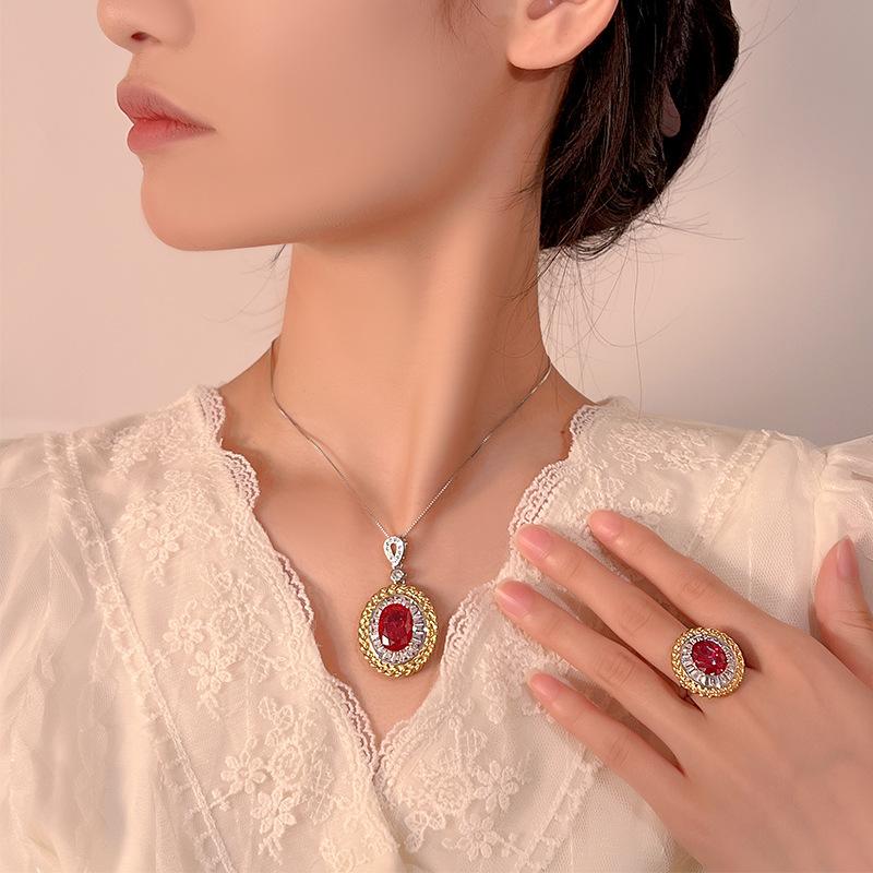 Jewelry Simulation Red Corundum Blue Spinel Jewelry Light Luxury Set 12 * 16-10 * 12
