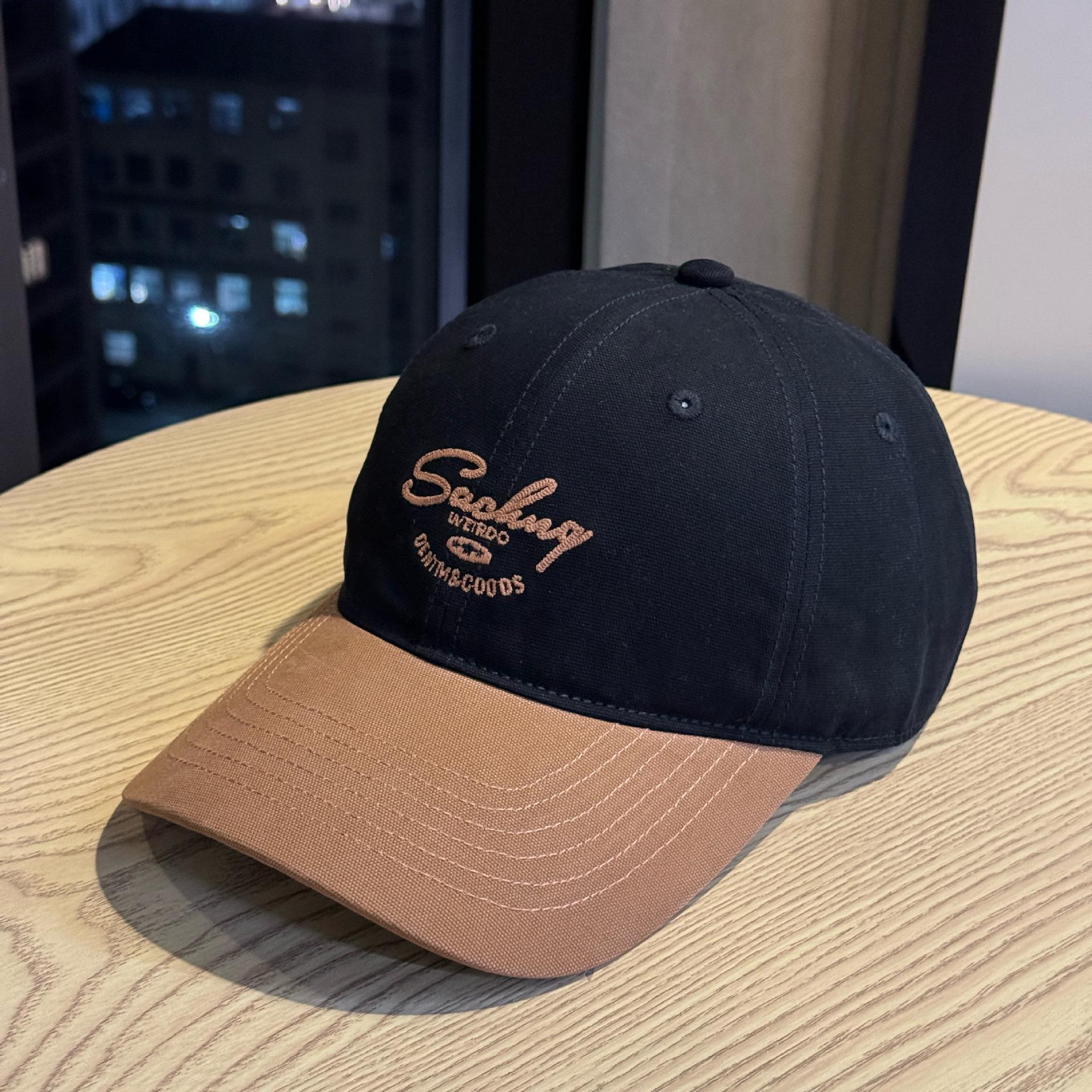 

New color-blocked embroidered baseball cap for women, spring/summer, wide brim, face-slimming, soft top, casual sun-shading cap, versatile for men Adult54-60Adjustable чёрный