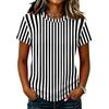 Women's Casual Crew Neck Short Sleeve Pullover T-Shirt Vertical Stripe Print Top Lightweight Soft Fabric Summer Wear