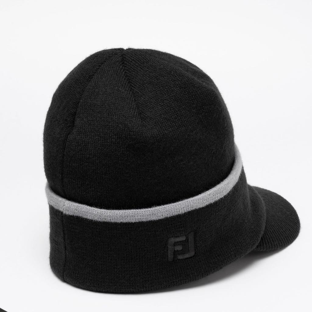 FootJoy FH24BBR-0 Knit Cap, Big Logo Brim Beanie, Black, Men's, Free Size (57-59cm)