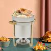 7.4 Qt Gold Edelstahl Runder Suppen-Chafing-Dish Buffet-Servierset mit Deckel & Griff – Moderner Speisenwärmer für Catering, Hochzeiten
