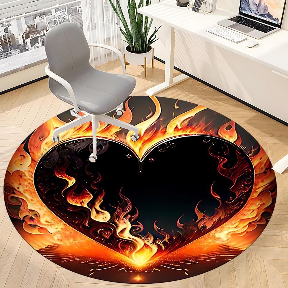 1pc Heart Fire Office Round Area Rug, Indoor Mat Suitable ForOffice, Under Office Chairs Bedroom Living Room Home Decor T188