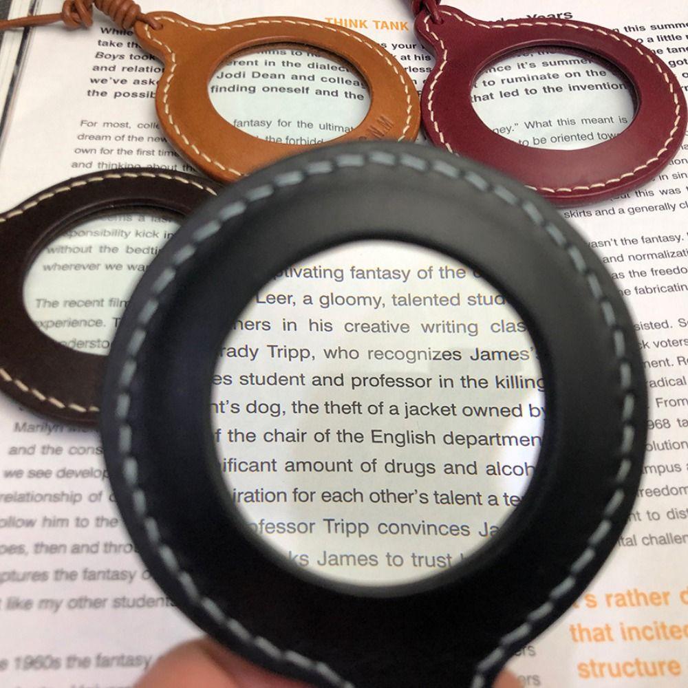 Leather Strap Magnifier with Leather Case Portable Reading Magnifier Elderly