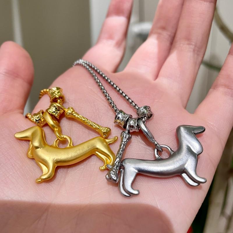 Korean Dachshund Puppy Luxury Necklace - High-End Sweet & Cool Silver Sweater Chain