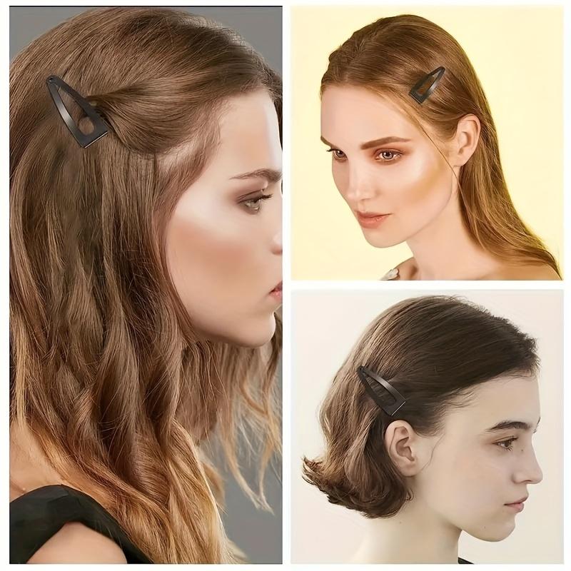 Double Grip Barrettes MetalSnap Buttons Barrettes Iron Alloy Hairpinfor Hair Stylishing Salon Supplies (Black)