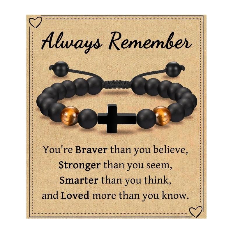 Adjustable Beaded Crosses Bracelet for Boys Religious Ceremony Christening Confirmation Gifts Godson Grandson Nephew